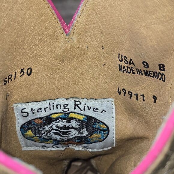 Sterling River Women's Size 9 B Brown Suede Shimmer Pink Western Cowgirl Boots - Picture 11 of 11